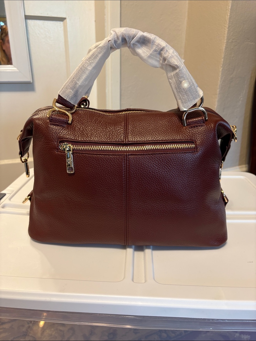 NWT Bostanten Pebbled Leather Nevin Satchel Bag in Deep Burgundy - Picture 4 of 9